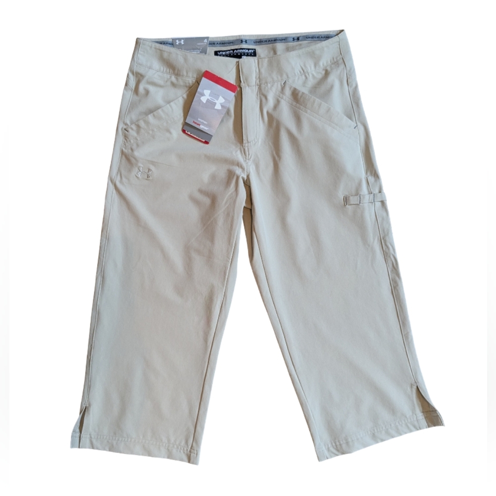 NWT Under Armour Women's Golf Capris Heat Gear Moisture Wicking Khaki 4